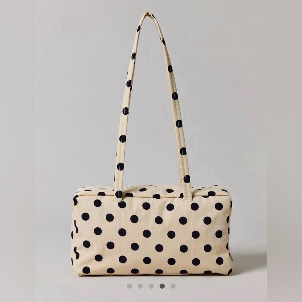 NWT Baggu Regular Nylon Bowler Bag - Cream + Polka Dot